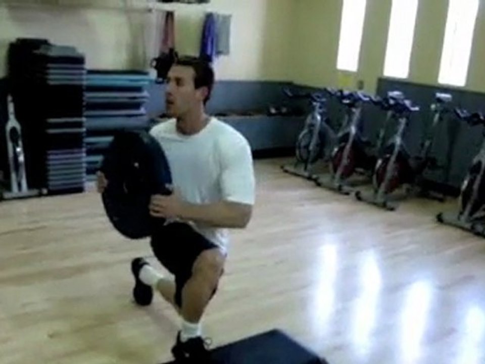 Strengthen Core and Legs: Reverse Lunge w Plate Rotation