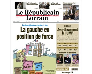 Les régionales 2010 à la Une du Républicain Lorrain