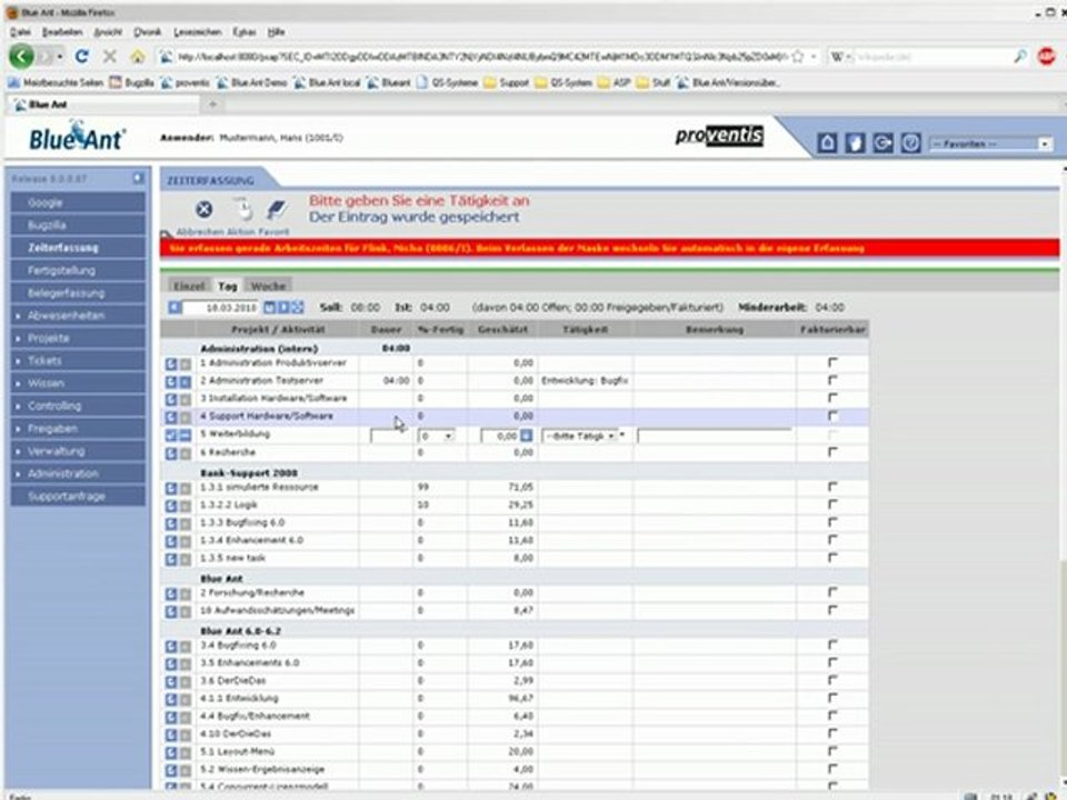Zeiterfassung Blue Ant 8.0