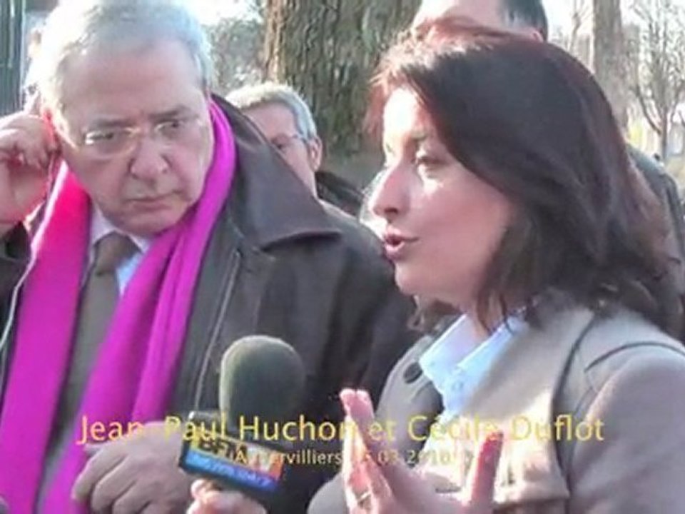 Jean-Paul Huchon, et Cécile Duflot à Aubervilliers