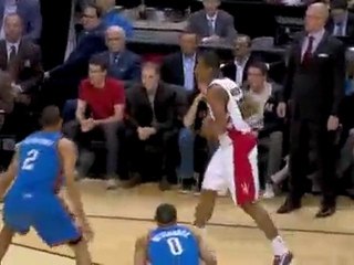 DeMar DeRozan tosses a beautiful lead pass to Andrea Bargnan