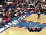 Derrick Rose takes the pass, gets fouled and sinks the shot.