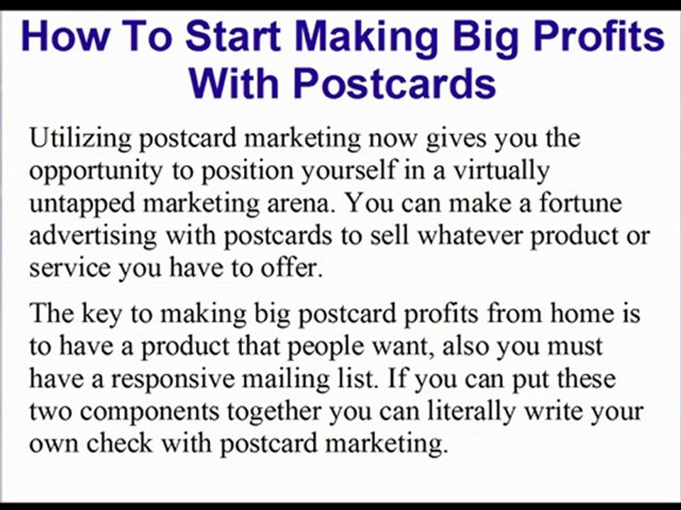 Making Big Postcard Profits From Home