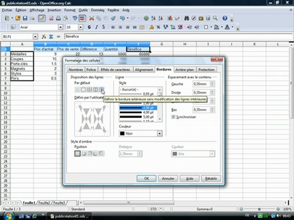 Tableur 1.8 "Les bordures"