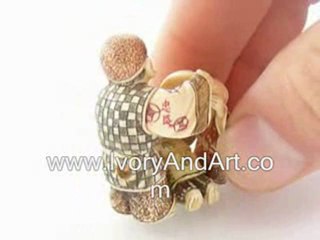 Mammoth Ivory Netsuke - Father & Sons Playing Mask