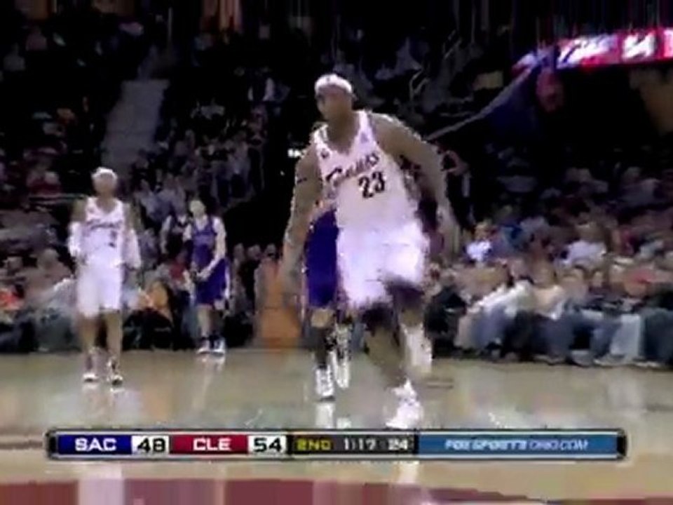 LeBron James gets the steal and hammers down a windmill dunk