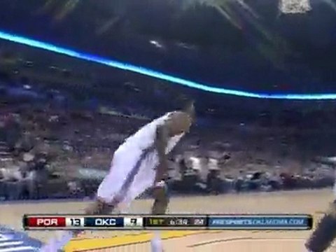 Jeff Green picks off the Andre Miller pass and takes to the