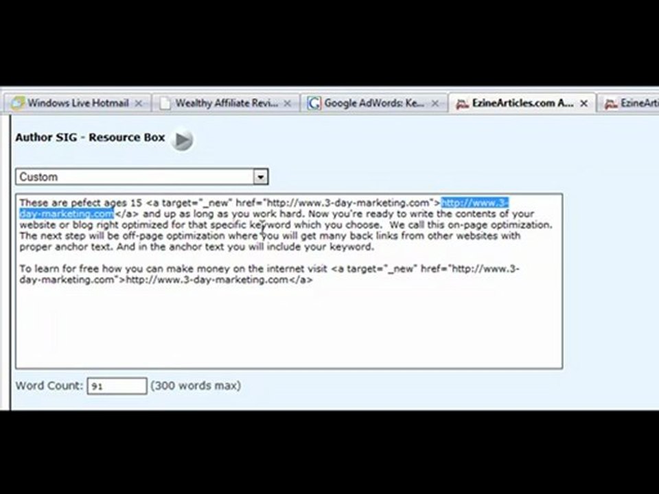 Ezine Articles Bio Box