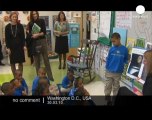 Carla Bruni-Sarkozy visits a school in Washington