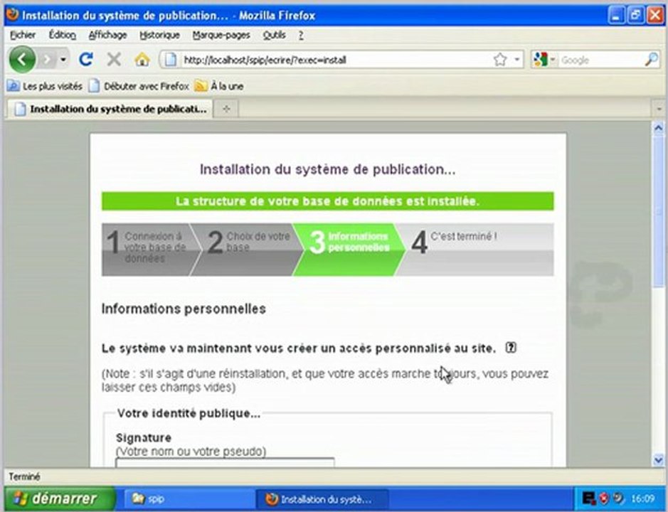 Lancer EasyPhp et installer SPIP avec Firefox