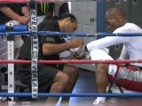 Bernard Hopkins gets his gloves taped up