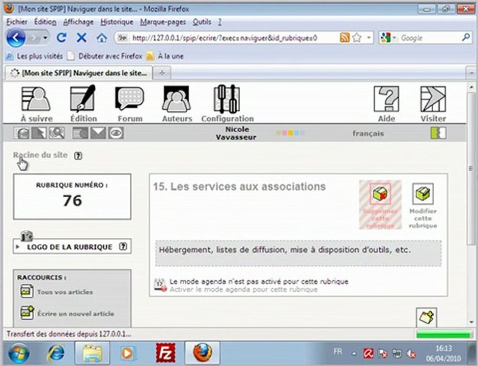 Déplacement d'une rubrique puis d'un article dans SPIP