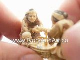 Mammoth Ivory Netsuke - 2 Old women Doing Laundry