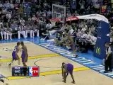 Kevin Durant takes the pass and finishes with an easy slam.