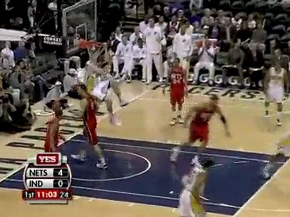 Troy Murphy drives baseline for the two-handed reverse flush