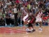 Dwyane Wade is fouled plus he gets the bank shot to fall.