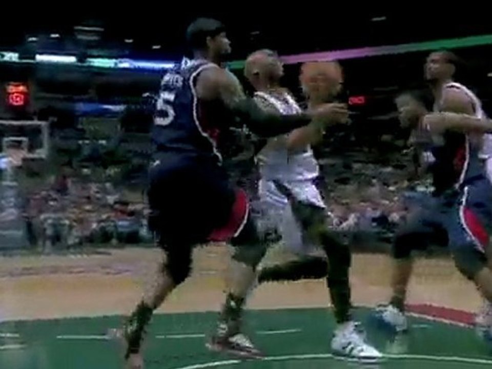 Josh Smith swats this Jerry Stackhouse shot attempt into the