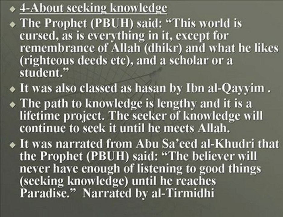 Islamic Questions-54 (knowledge, blessings to prophet, rings