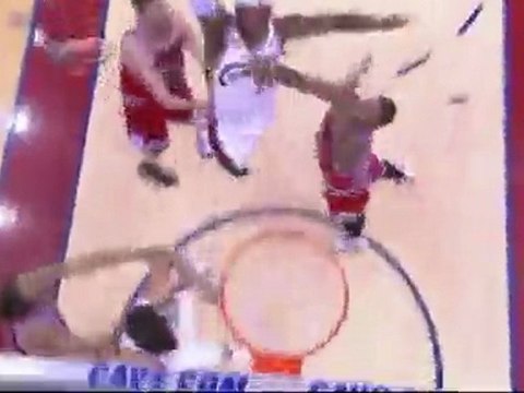 LeBron James throws down a nasty one-handed jam in the first