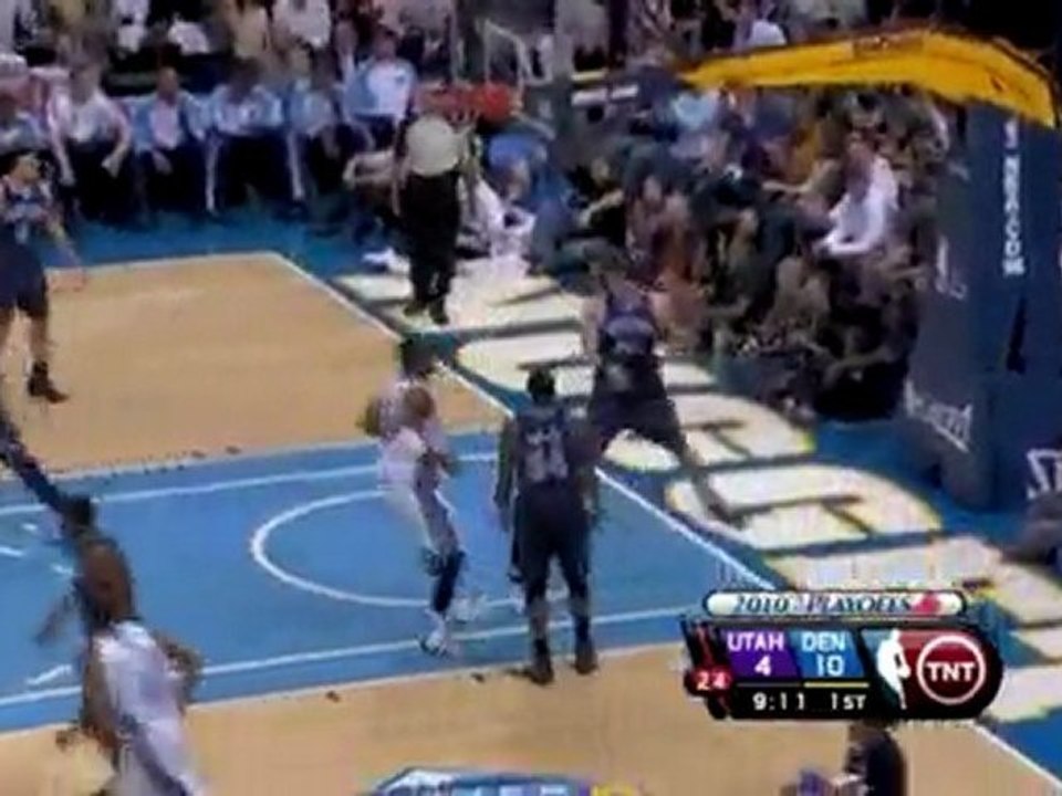 Nene takes the feed from Chauncey Billups and delivers the t