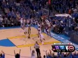 Kevin Durant fires a pass to James Harden, who hits Russell