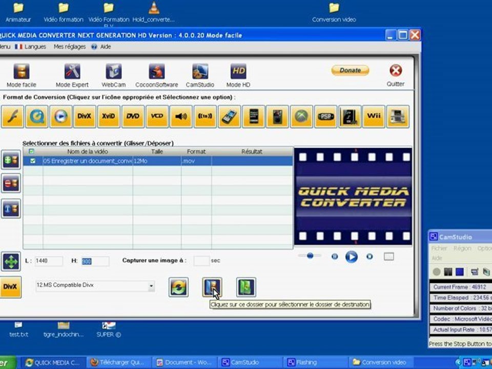 Convertir une vidéo avec Quick média converter
