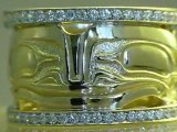 Frank Paulson Haida artist. Engraved gold ring with diamonds