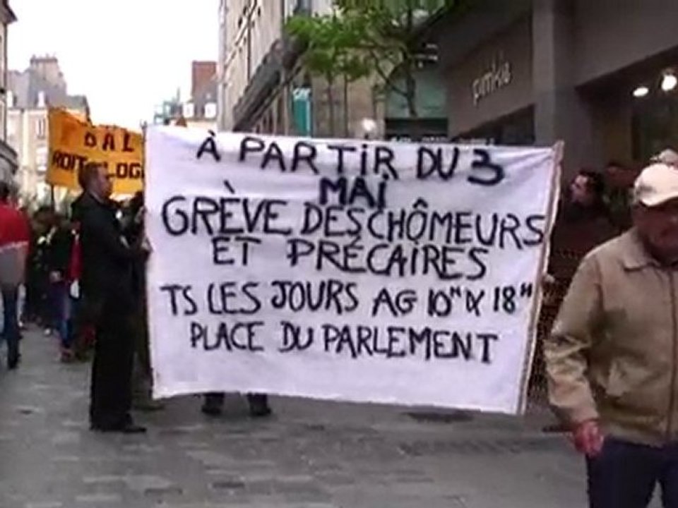 Défilé du 1er mai à Rennes, avec les chômeurs et précaires.
