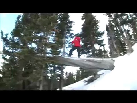 Huge snowboarding log jib 30 foot drop PinPin 8