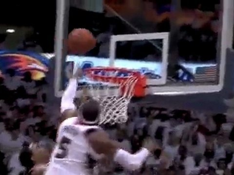 Josh Smith flies across the lane for the huge block that lea