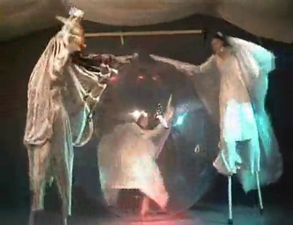 2 échassiers et 1 bulle tenue cape