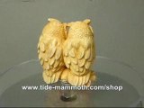 mammoth ivory netsuke 2 Owl Standing on Tree carving N2967