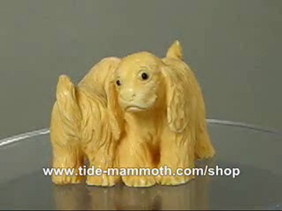 mammoth ivory netsuke Cocker Spaniel Dog  Carving N2993
