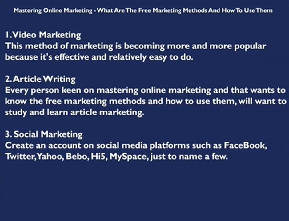 Mastering Online Marketing-Free Marketing Methods