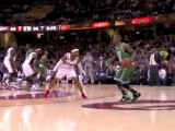 Rajon Rondo drives past a defender, gets fouled and drains a