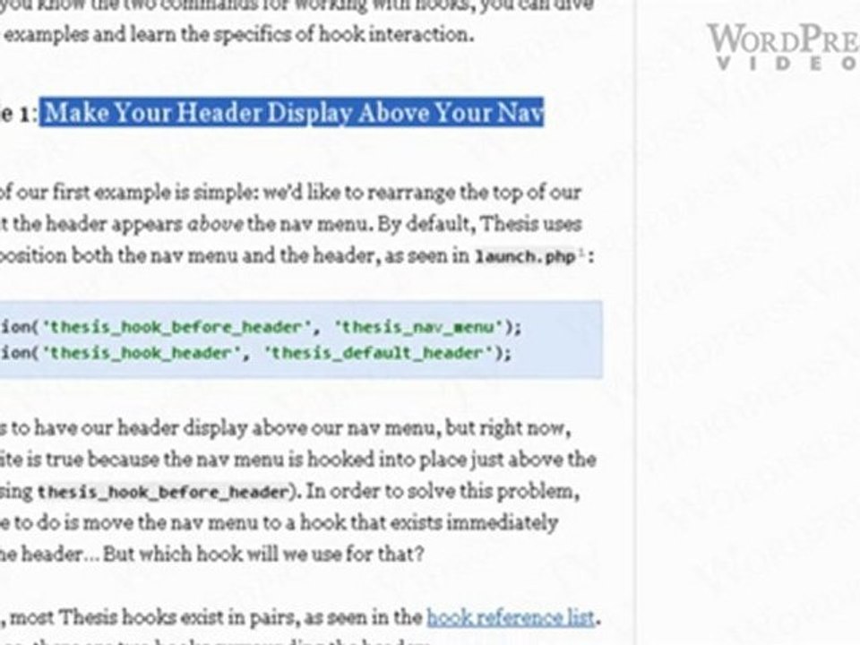 Wordpress Thesis Theme Hooks - WordpressVideos.TV
