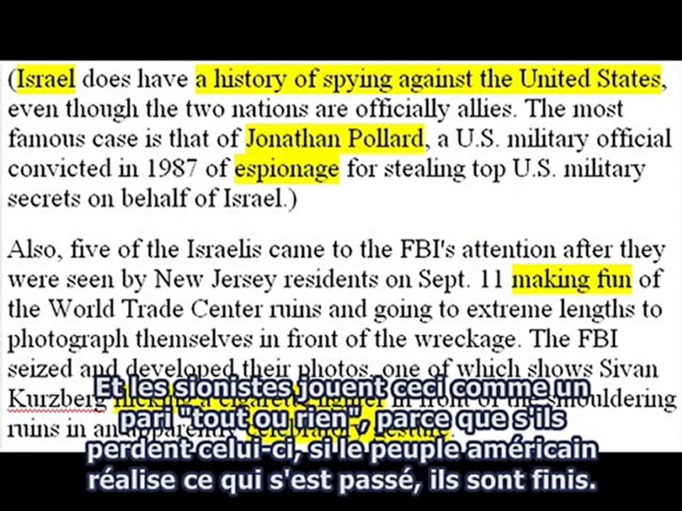 Les militaires US savent qu'lsrael a fait le 11 septembre