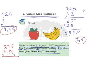 6.Sınıf Ondalık Kesirler Çözümlü Örnek ve Problem