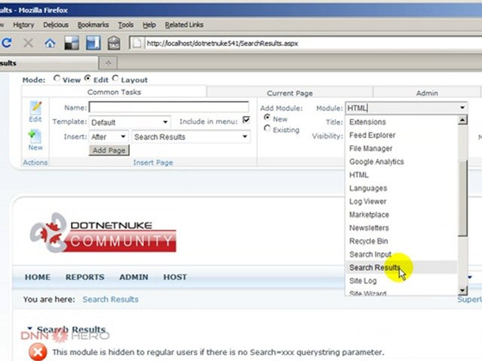 DotNetNuke Tutorial, Understanding the Search Module 1/2