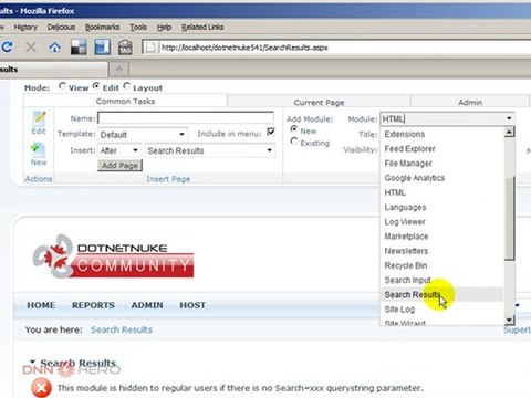 DotNetNuke Tutorial, Understanding the Search Module 1/2