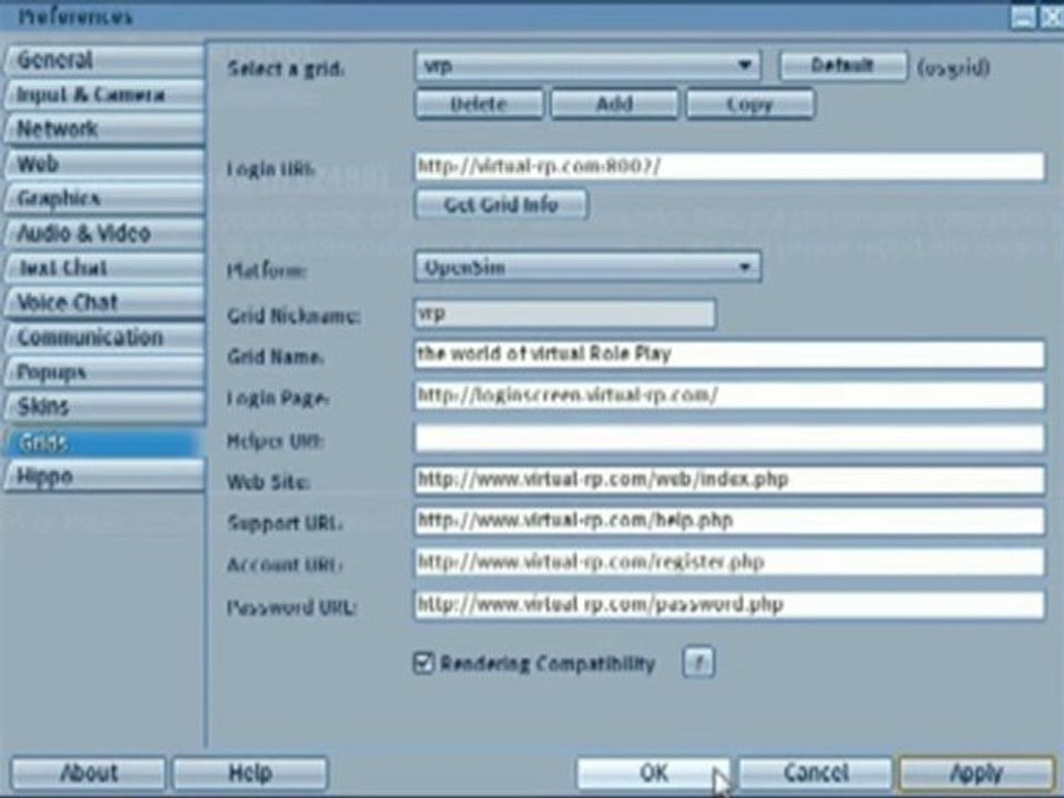 Comment parametrer Hippo viewer opensim pour se connecter à