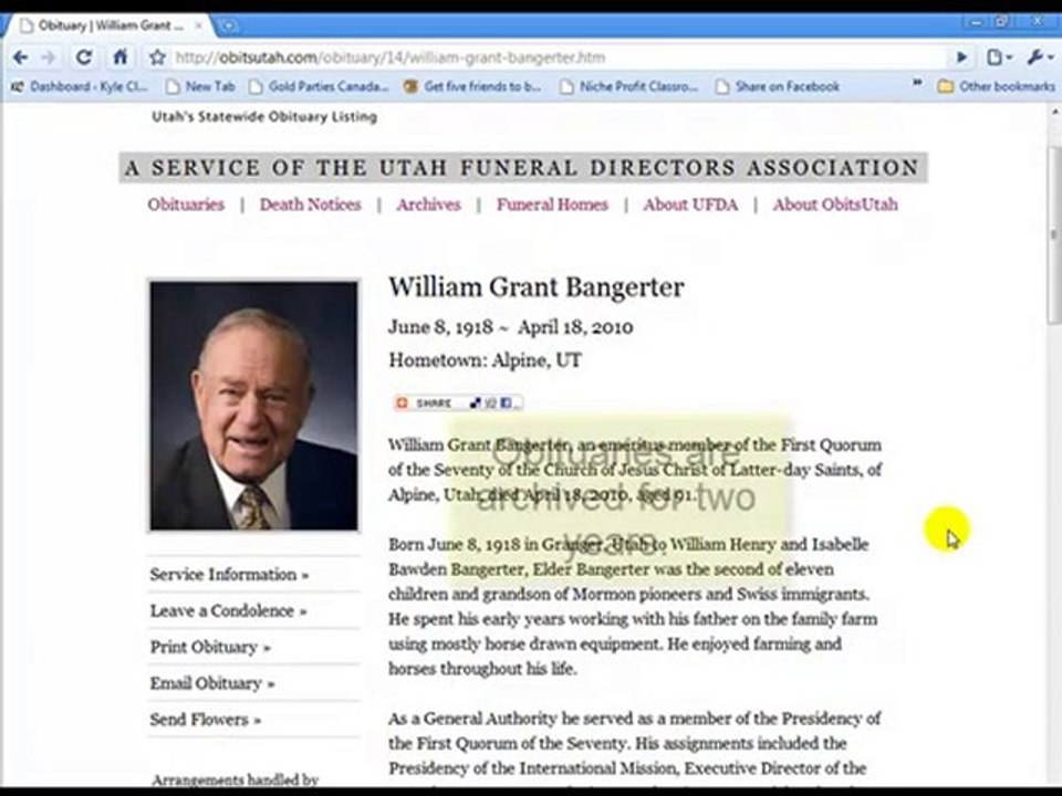 Utah Online Obituaries and Death Notices
