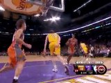 Derek Fisher blocks a pass into the hands on Lamar Odom.  Ro