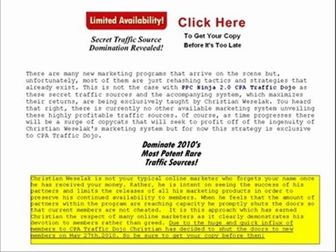 CPA Traffic Dojo - Doors Closing to New Members