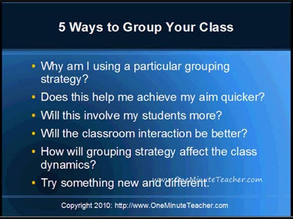 5 Grouping Strategies: One Minute Teacher