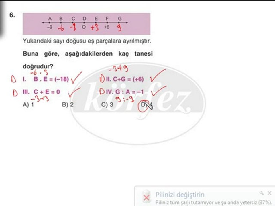 7.Sınıf Tam Sayılar Çözümlü Örnekler