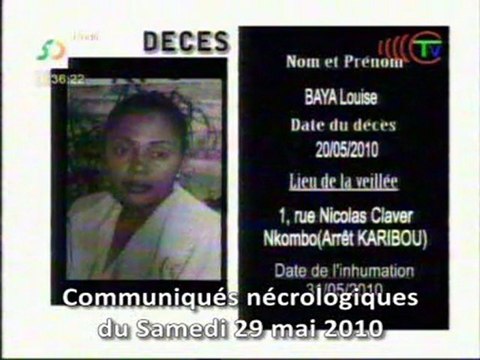 Communiqués nécrologiques du 29-05-10