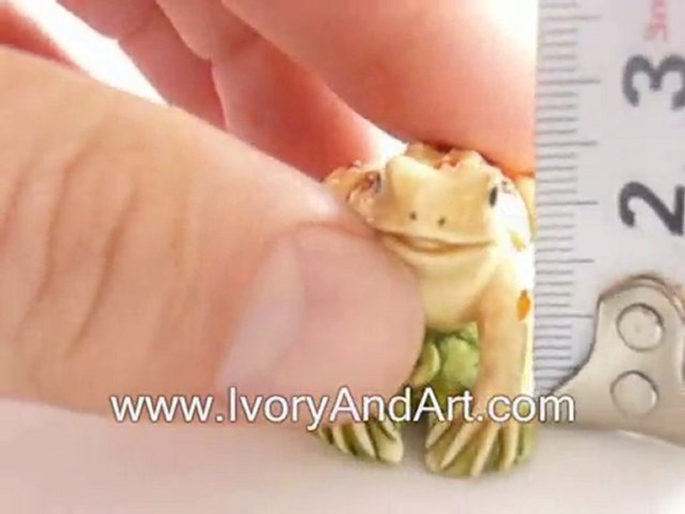 Mammoth ivory Netsuke - Frog inlaid with Gemstones
