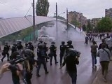 Ethnic Albanians and Serbs clash in divided town