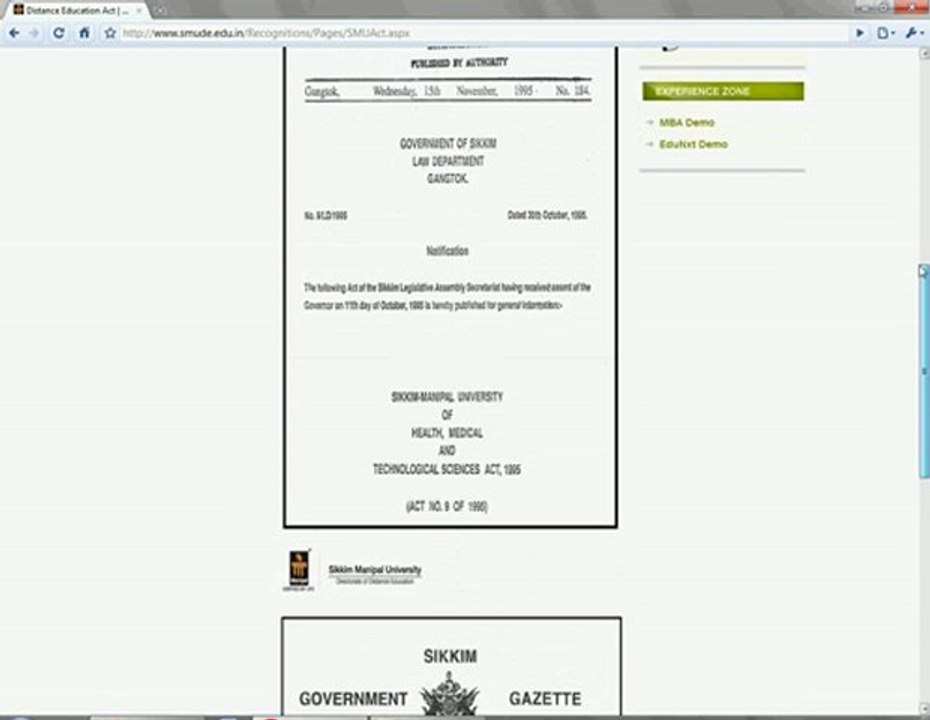 Sikkim Manipal University D E Approval by SMU ACT